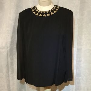 Bill Blass Evening Black Gold Beaded Blouse 16